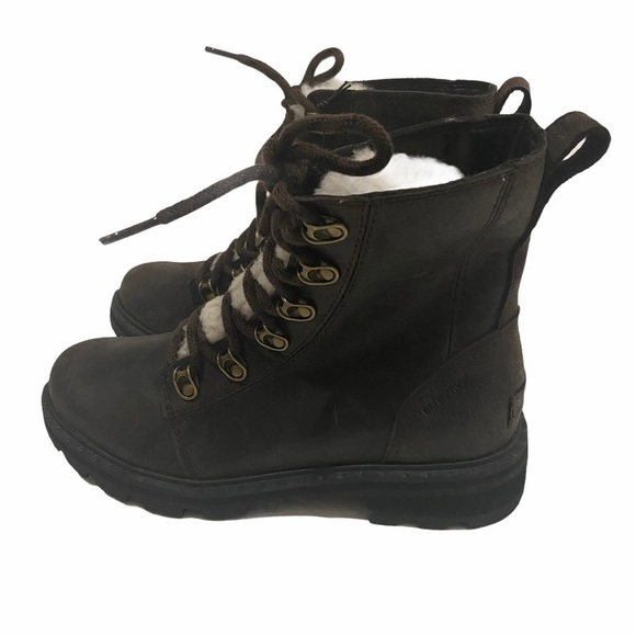 NWT Sorel Size 7 Lennox Lace Up Lamb Fur Brown Boots - Picture 2 of 9